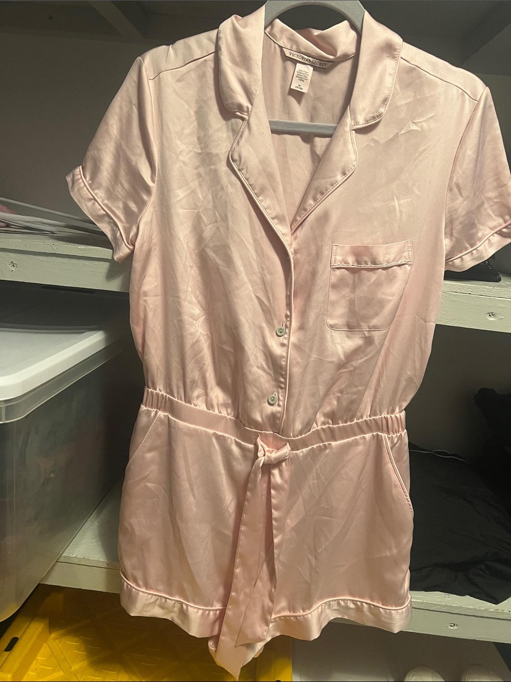 Vintage Victoria’s Secret Women’s Satin Short Pajama Romper - Pale Pink